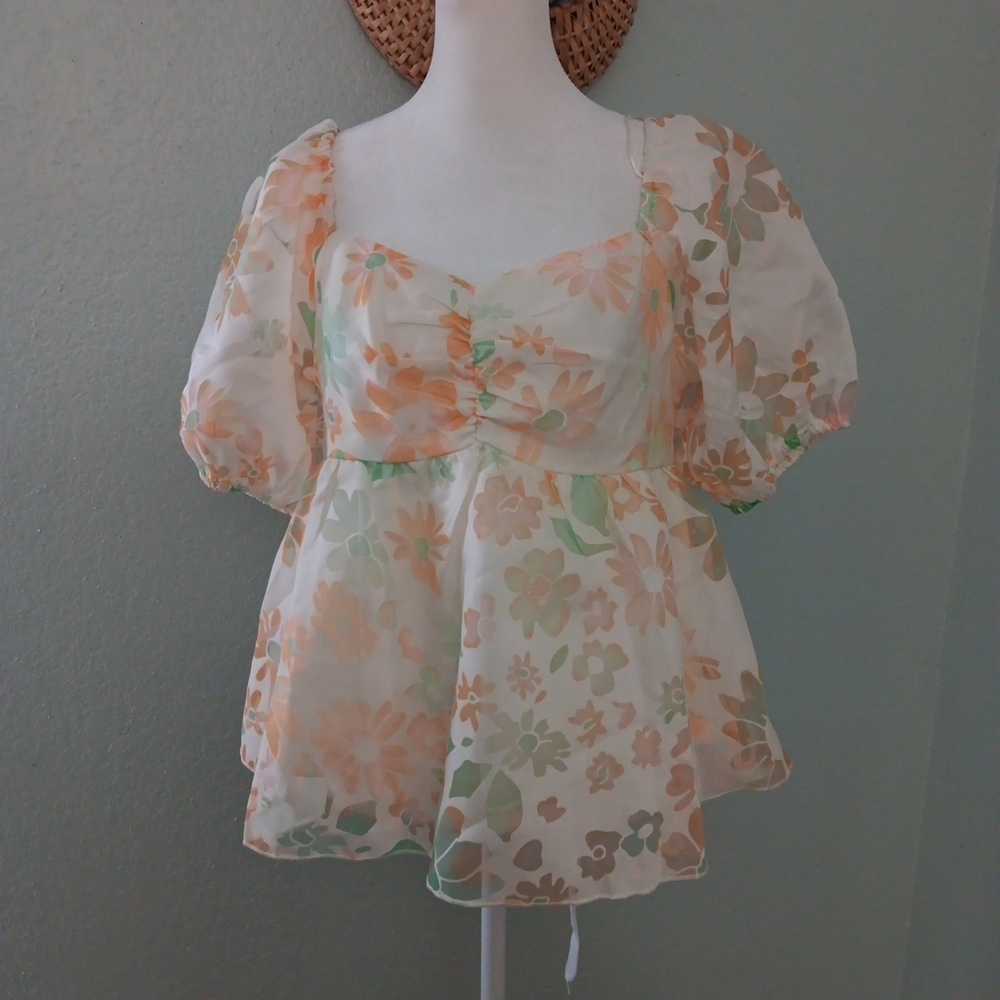 Floral Puff Sleeve Blouse Babydoll